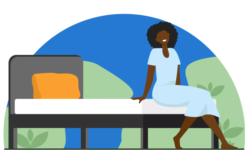 Woman sitting on Get Laid Beds